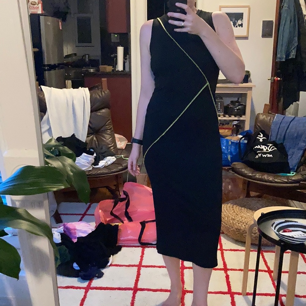 Zara body con black dress with neon stitching